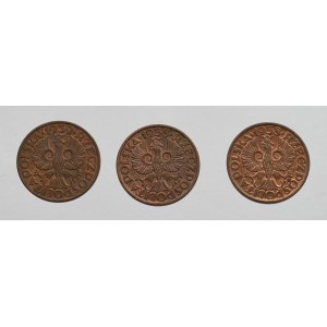 II Rzeczpospolita, zestaw 3 monet 2 grosze 1938-1939