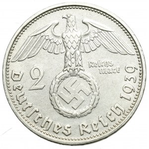 Třetí říše, 2 marky 1939 D, Mnichov - dvojitá ražba