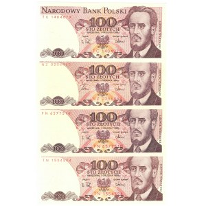 PRL, 100 złotych 1986, 1988 - zestaw 8 egzemplarzy - różne serie