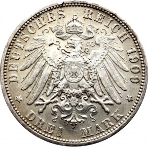 Německo, Prusko, Wilhelm II, 3 marky 1909 A