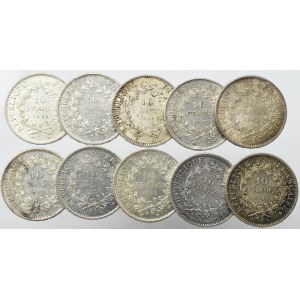 Francúzsko, sada 10 frankov 1965-68 (10 kusov)