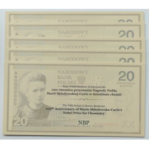 III RP, 20 zlotých, Maria Skłodowska-Curie - sada 5 kusov