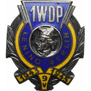 People's Republic of Poland, Badge of the 1st Warsaw Infantry Division - minted version with counterfoil