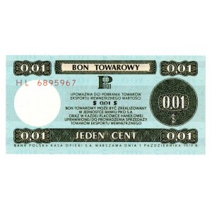 Pewex, Bon Towarowy, 1 cent 1979 - HL - Rewelacyjny !
