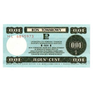 Pewex, dárkový certifikát, 1 cent 1979 - HL - Senzační !