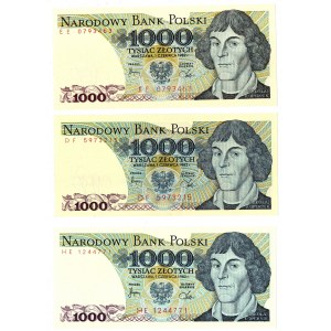 PRL, 1000 złotych 1982 - zestaw 3 egzemplarze - Serie EE, DF, HE
