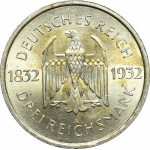 Germany, 3 mark 1932 D Goethe, Rare - Double Die