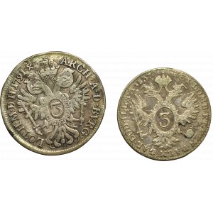 Austria, 3 kreuzer 1791 and 1837