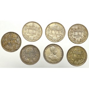 Rakúsko-uhorská súprava 1 koruna 1893-1916 (7 kusov)