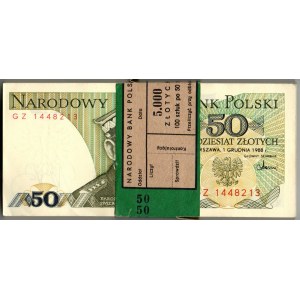 PRL, 50 złotych 1988 GZ paczka bankowa