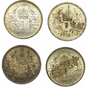 Rakousko-Uhersko sada 1 koruna 1912-1916 (4 výtisky)