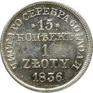 Ruské delenie, Mikuláš I., 15 kopejok=1 zlotý 1836 MW - krásna