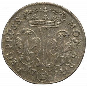 Herzogliches Preußen, Friedrich II., Sixpence nach polnischem Vorbild 1755, Königsberg