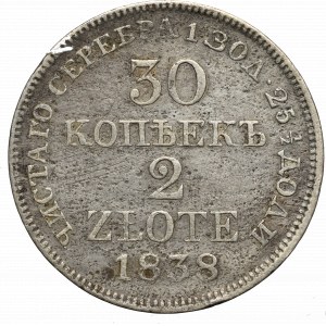 Russian partition, Nicholas I, 30 kopecks/2 zlotys 1838 Warsaw