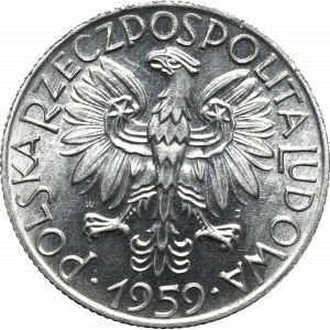 PRL, 5 złotych 1959 Rybak - podwójne słoneczko