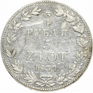 Zabór rosyjski, Mikołaj I, 3/4 rubla=5 złotych 1839 MW, Warszawa