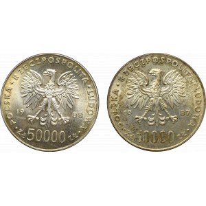 People's Republic of Poland, Set of 10,000 zloty 1987 John Paul II and 50,000 zloty 1988 Pilsudski