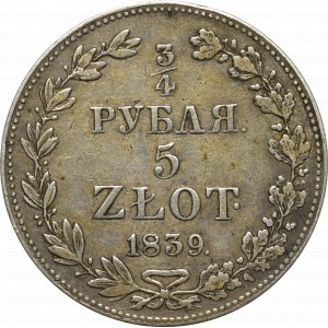 Zabór rosyjski, Mikołaj I, 3/4 rubla=5 złotych 1839 MW, Warszawa