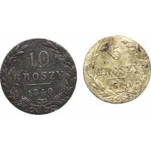 Russian Partition, Nicholas I, Set of 5 and 10 pennies 1840