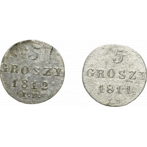 Duchy of Warsaw, Set of 5 pennies 1811 and 1812