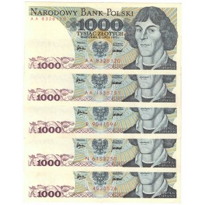 PRL, 1000 zl. 1975 - sada 5 kusů - série AA , L , N , R