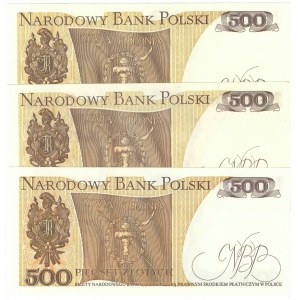 PRL, 500 złotych 1982 - zestaw 3 egzemplarze - Serie FF, ET, GL
