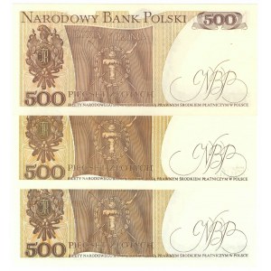 PRL, 500 złotych 1982 - zestaw 3 egzemplarze - Serie FF, EK i CW