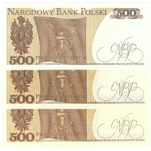 PRL, 500 złotych 1982 - zestaw 3 egzemplarze - Serie EE, GE i CY