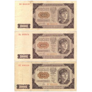 PRL, 500 zl. 1948 - sada 3 kusů - série BT, BL, BE