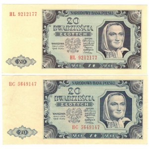 PRL, 20 Zloty 1948 - Satz von 2 Exemplaren HA und HL