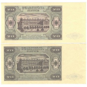 PRL, 20 złotych 1948 - zestaw 2 egzemplarze HA i HL