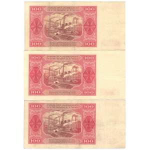 PRL, Satz von 100 Zloty 1948 - 3 Exemplare ohne Rahmen Serie: GL,GP,FY