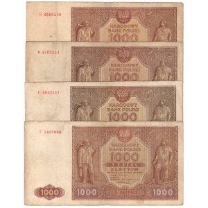 PRL, 1000 złotych 1946 zestaw 4 egzemplarze R, S, P, F