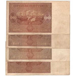 PRL, 1000 złotych 1946 zestaw 4 egzemplarze R, S, P, F