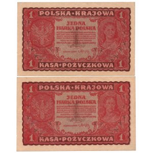 II RP, 1 marka polska 1919 zestaw 2 egzemplarzy I SERIA DR i EX