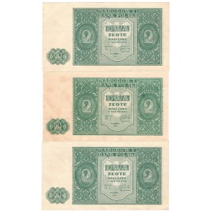 PRL, 2 zloty 1946 set of 3 pieces
