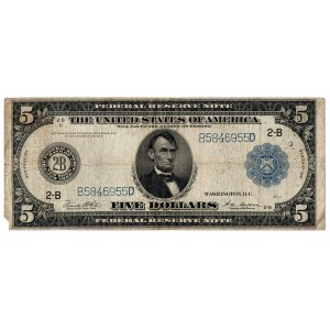 USA, 5 USD, modrá známka z roku 1914