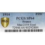 Francie, 25 centimů 1914 - PCGS vzorek SP64