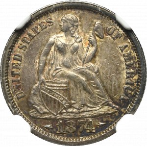 USA, 10 centów 1874 - NGC MS62