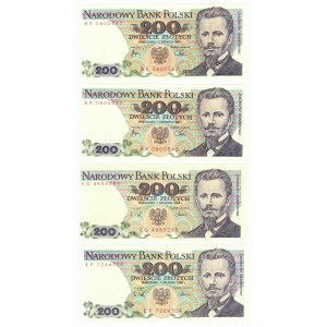 People's Republic of Poland, 200 gold 1982 and 1988 - Set of 4 Pieces - BR, EG, EP Series.