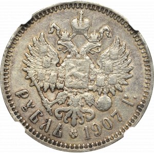 Rusko, Mikuláš II, Rubl 1907 ЭБ - NGC VF Podrobnosti