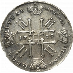 Rusko, Peter II, Rubľ 1729, Moskva - NGC XF Podrobnosti