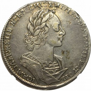 Rusko, Peter I, Rubľ 1723, Petrohrad - NGC VF Podrobnosti