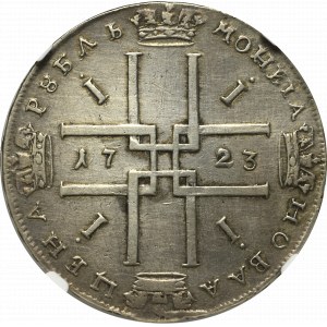 Rusko, Petr I., rubl 1723, Petrohrad - NGC VF Podrobnosti