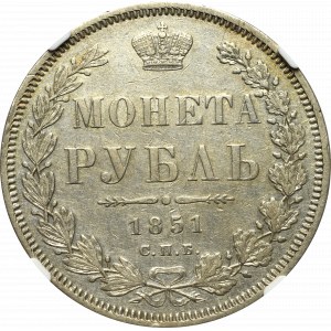 Russia, Nicholaus I, Rouble 1851 ПА - NGC XF Details