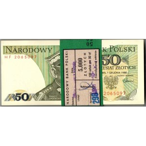 PRL, 50 złotych 1988 HF paczka bankowa