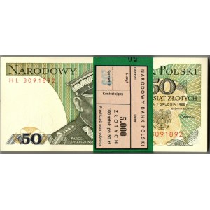 PRL, 50 złotych 1988 HL paczka bankowa