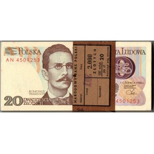 PRL, 20 złotych 1982 AN - paczka bankowa
