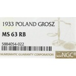 II Republic of Poland, 1 groschen 1933 - NGC MS63 RB