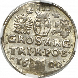 Zygmunt III Waza, Trojak 1600, Bydgoszcz - PIĘKNY - NGC MS64